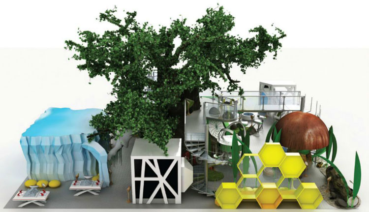 Wystawa interaktywna ze sztucznym drzewem